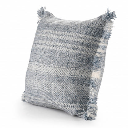 20" Denim Blue And Ivory Fabric Striped Throw Pillow