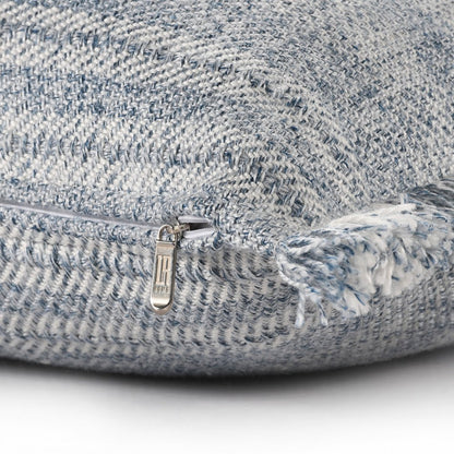 20" Denim Blue And Ivory Fabric Striped Throw Pillow