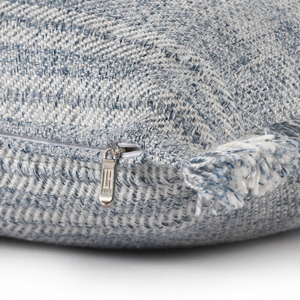 20" Denim Blue And Ivory Fabric Striped Throw Pillow