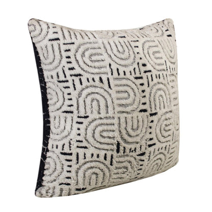 30" Blue And White Geometric Cotton Throw Pillow