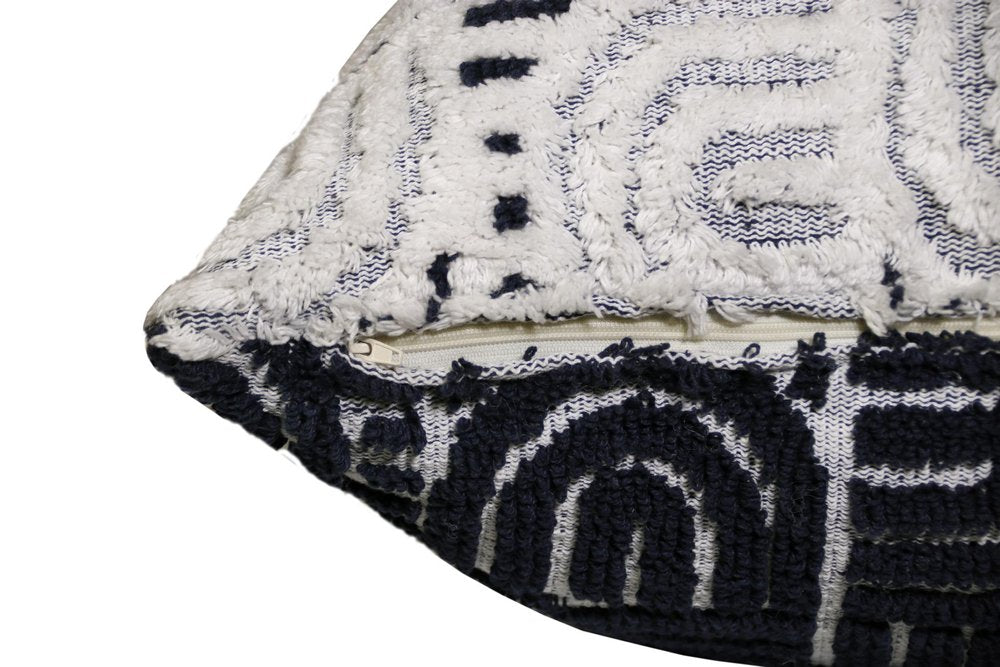 30" Blue And White Geometric Cotton Throw Pillow