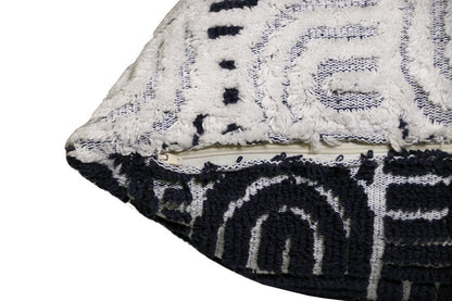 30" Blue And White Geometric Cotton Throw Pillow