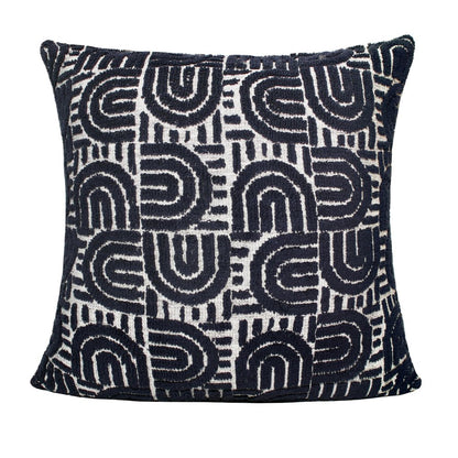 30" Blue And White Geometric Cotton Throw Pillow