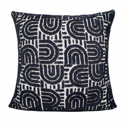 30" X 30" White And Blue 100% Cotton Geometric Zippered Pillow