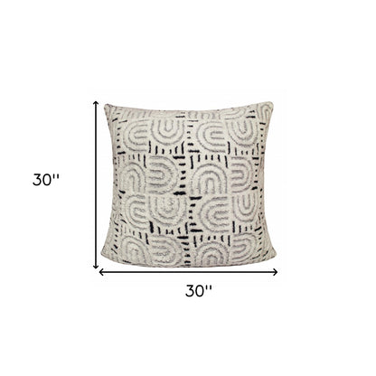 30" X 30" White And Blue 100% Cotton Geometric Zippered Pillow