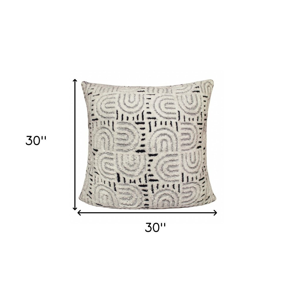 30" Blue And White Geometric Cotton Throw Pillow