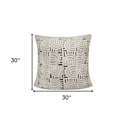 30" Blue And White Geometric Cotton Throw Pillow
