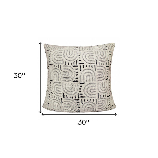 30" Blue And White Geometric Cotton Throw Pillow