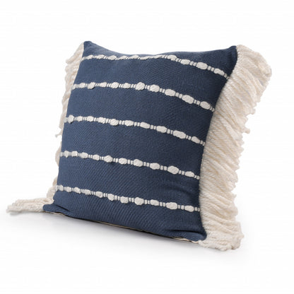 20" X 20" Navy And Ivory 100% Cotton Striped Zippered Pillow