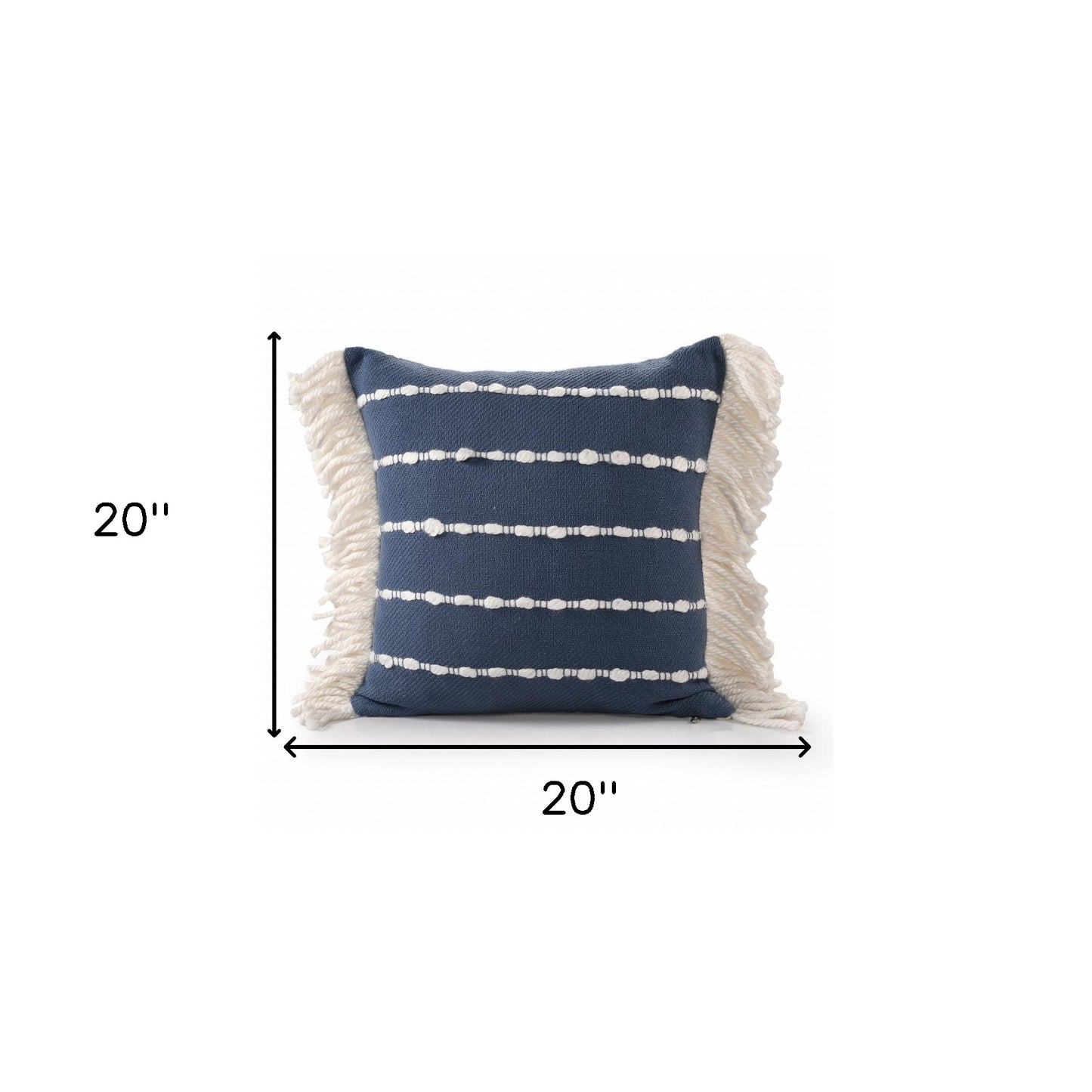 20" X 20" Navy And Ivory 100% Cotton Striped Zippered Pillow