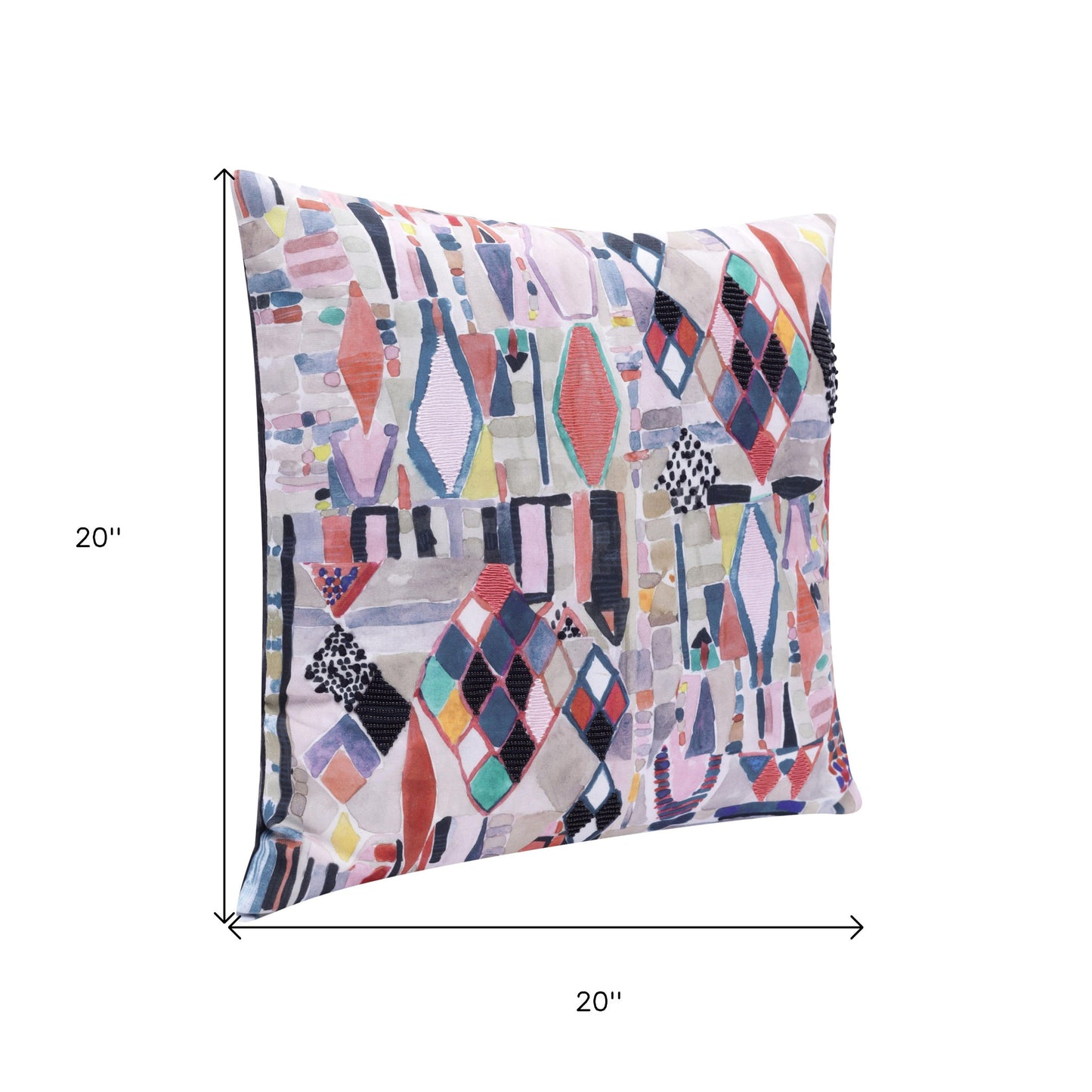 20" X 20" Red Pink Blue Gray And Black Polyester Abstract Zippered Pillow