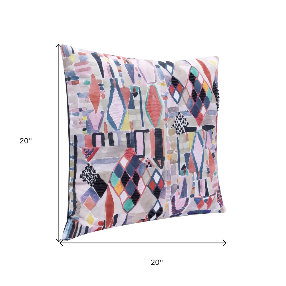24" Red And Pink Abstract Throw Pillow