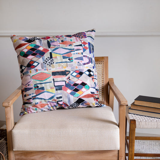 20" X 20" Red Pink Blue Gray And Black Polyester Abstract Zippered Pillow