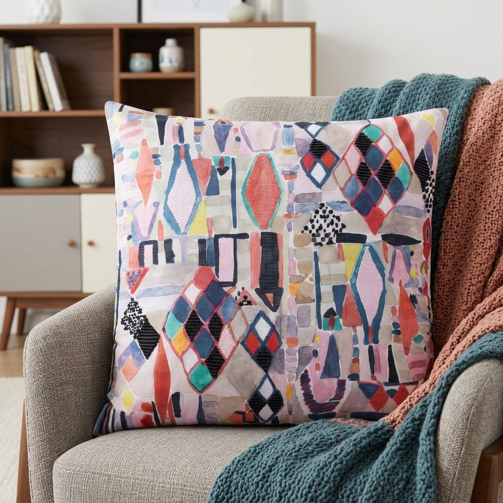 20" Red And Pink Abstract Throw Pillow