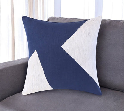 20" Navy Blue And Ivory Cotton Abstract Throw Pillow