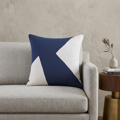 20" Navy Blue And Ivory Cotton Abstract Throw Pillow