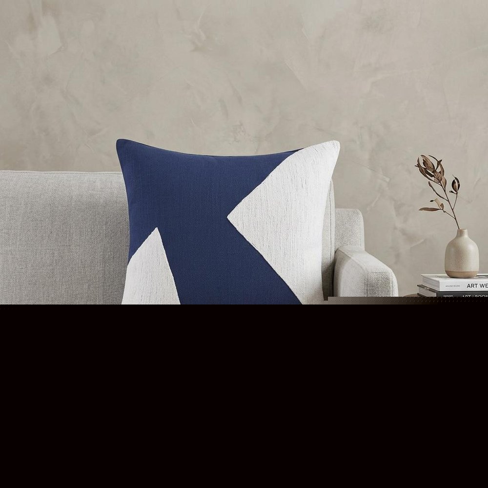 20" Navy Blue And Ivory Cotton Abstract Throw Pillow