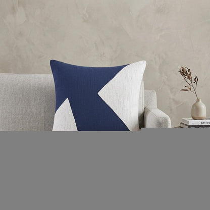 20" Navy Blue And Ivory Cotton Abstract Throw Pillow