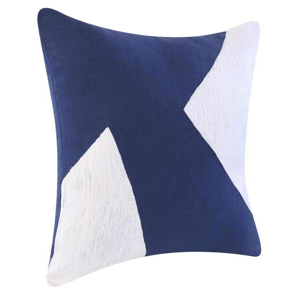 20" Navy Blue And Ivory Cotton Abstract Throw Pillow