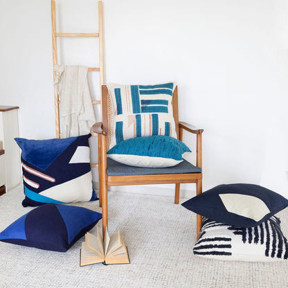 20" Navy Blue And Ivory Cotton Abstract Throw Pillow