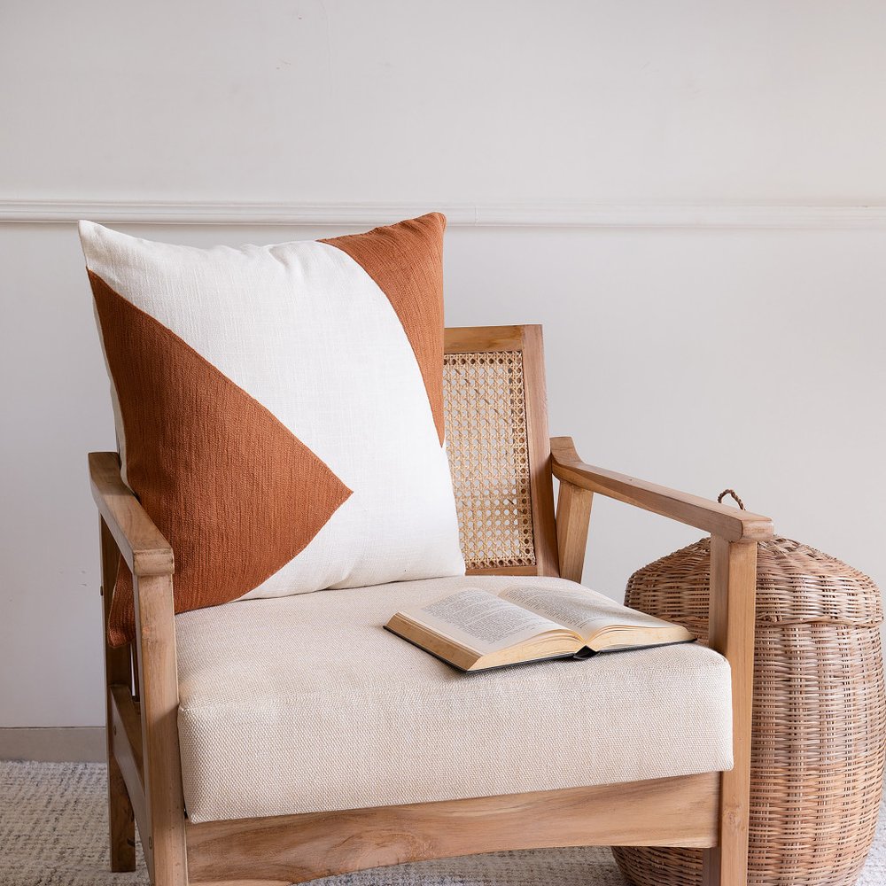 20" Navy Blue And Ivory Cotton Abstract Throw Pillow