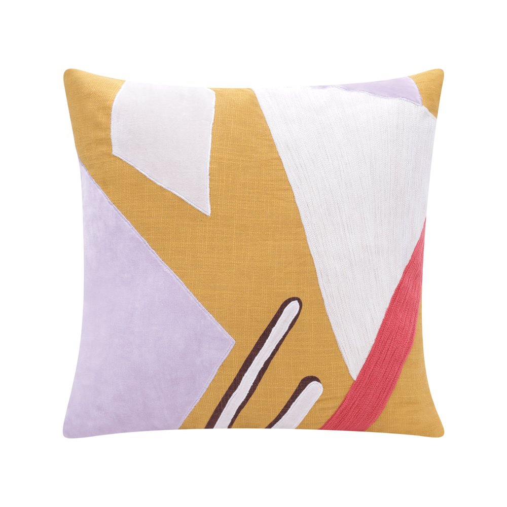 20" X 20" Brown Blue And Off-White 100% Cotton Abstract Zippered Pillow
