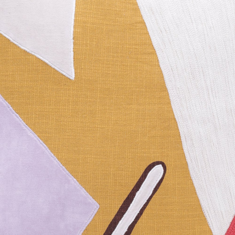 20" X 20" Yellow Purple Off-White And Coral 100% Cotton Abstract Zippered Pillow