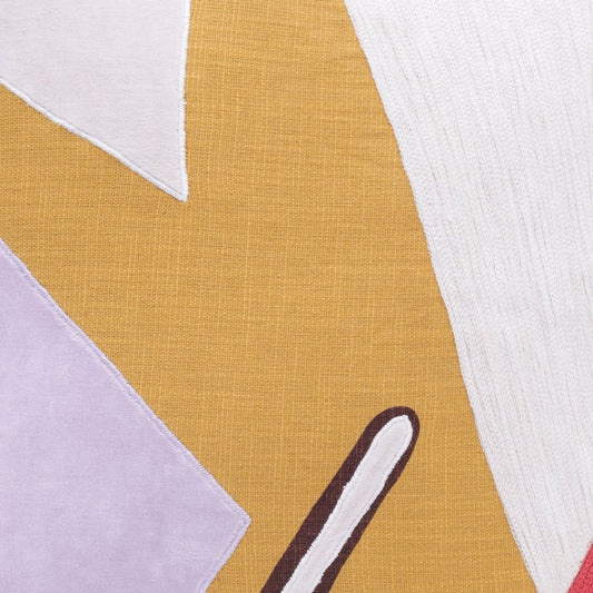 20" X 20" Yellow Purple Off-White And Coral 100% Cotton Abstract Zippered Pillow