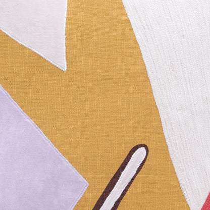 20" X 20" Yellow Purple Off-White And Coral 100% Cotton Abstract Zippered Pillow