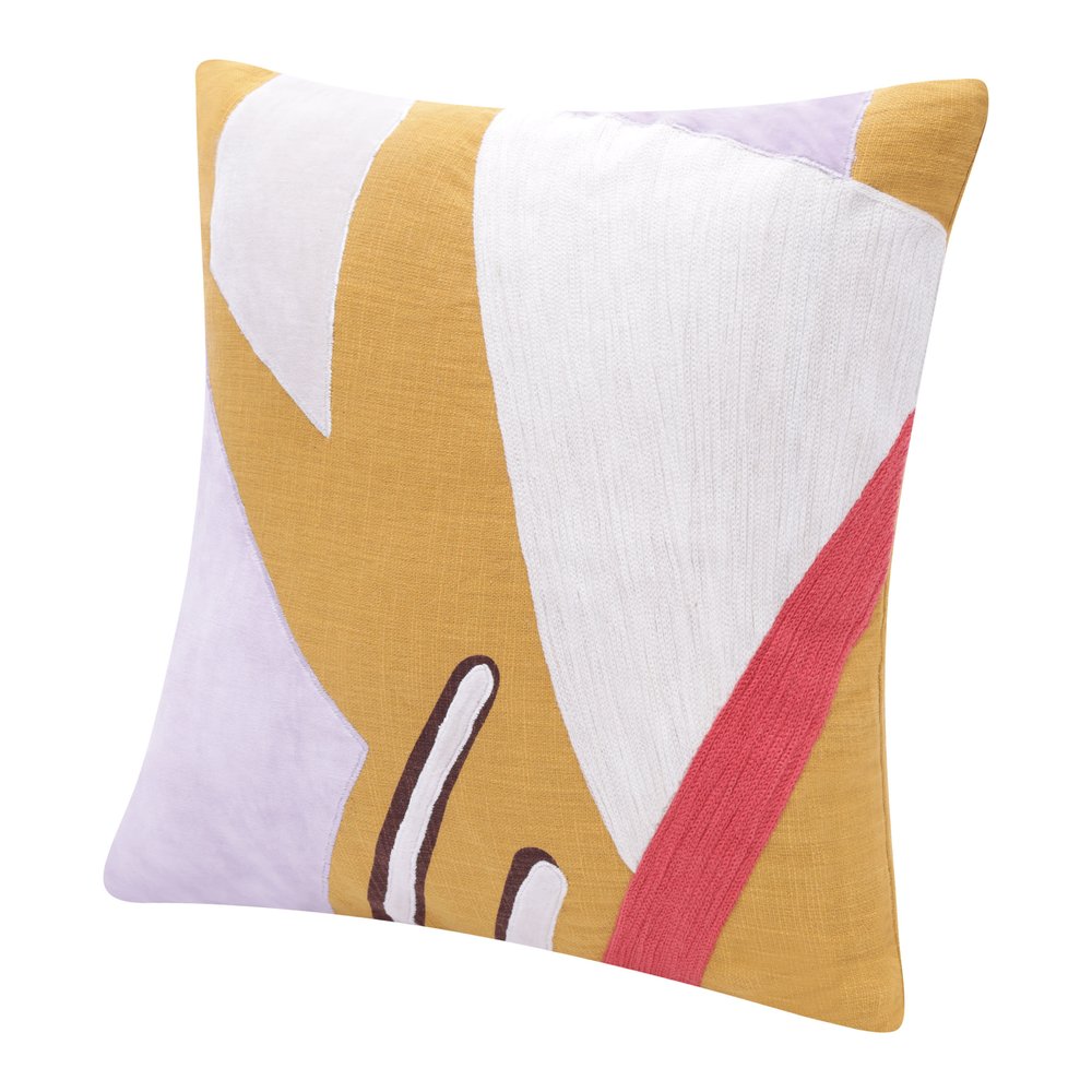 20" X 20" Brown Blue And Off-White 100% Cotton Abstract Zippered Pillow