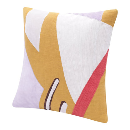 20" X 20" Brown Blue And Off-White 100% Cotton Abstract Zippered Pillow