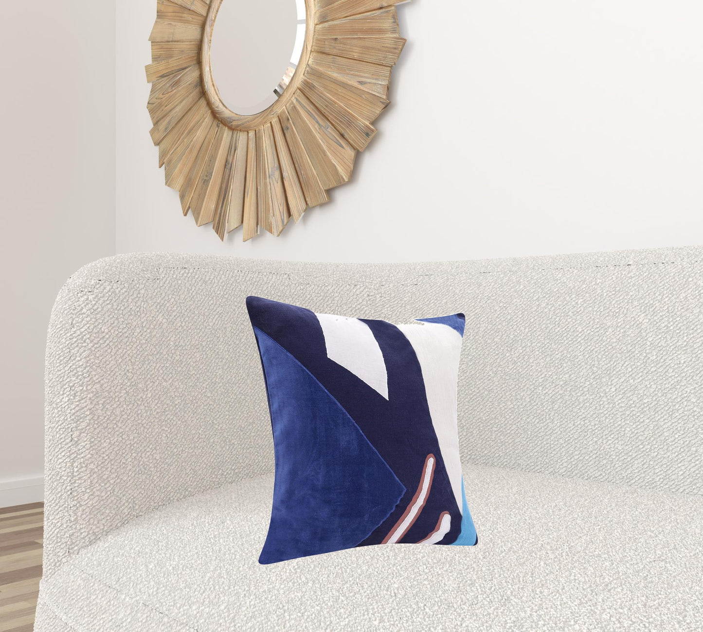 24" Blue and Off White Abstract Cotton Throw Pillow