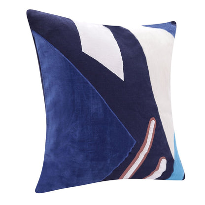 20" X 20" Brown Blue And Off-White 100% Cotton Abstract Zippered Pillow