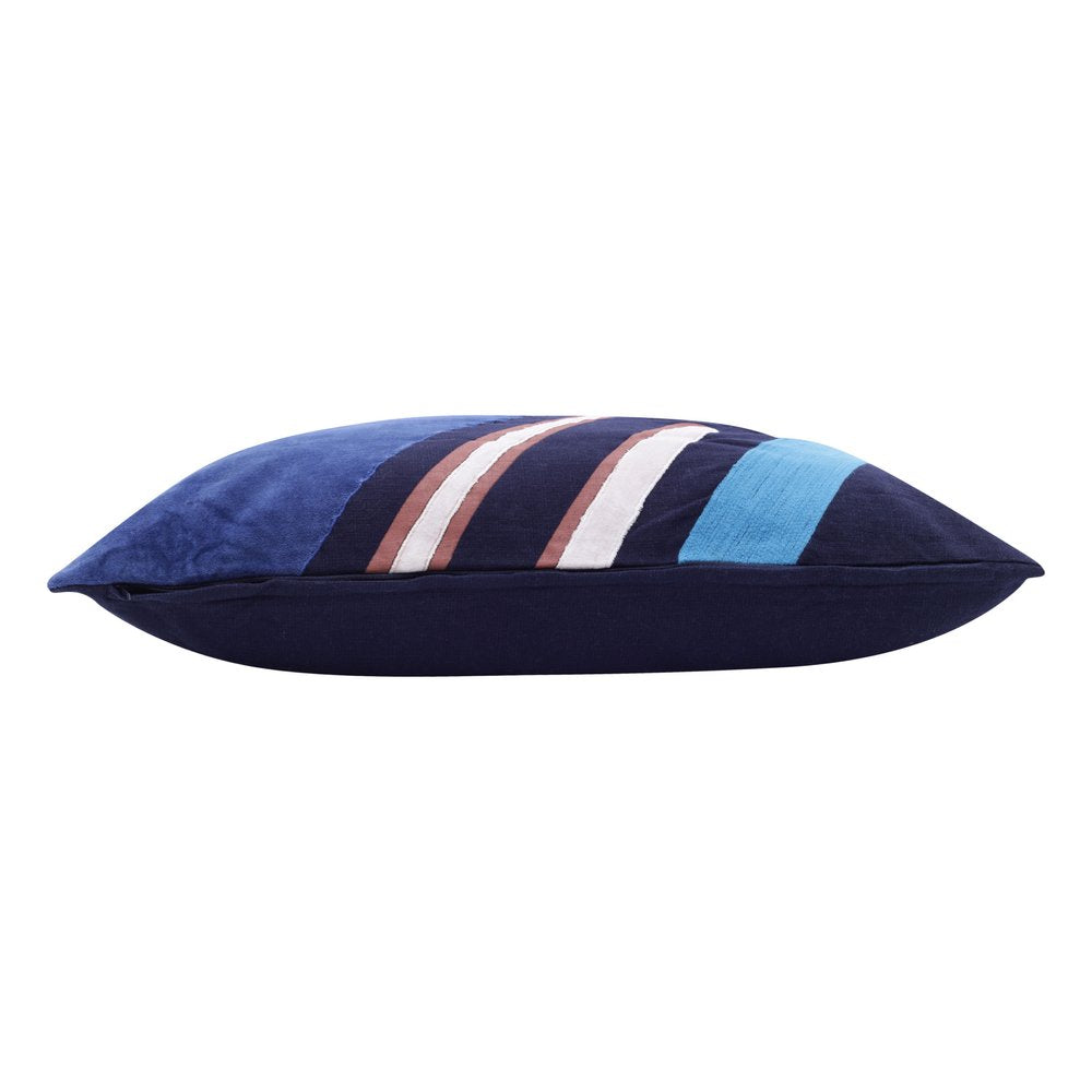 20" X 20" Brown Blue And Off-White 100% Cotton Abstract Zippered Pillow