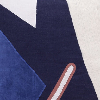 20" X 20" Brown Blue And Off-White 100% Cotton Abstract Zippered Pillow