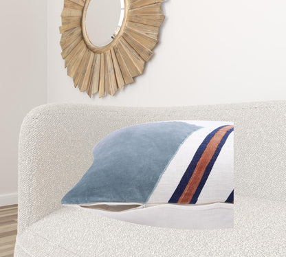 24" Blue and Off White Abstract Cotton Throw Pillow