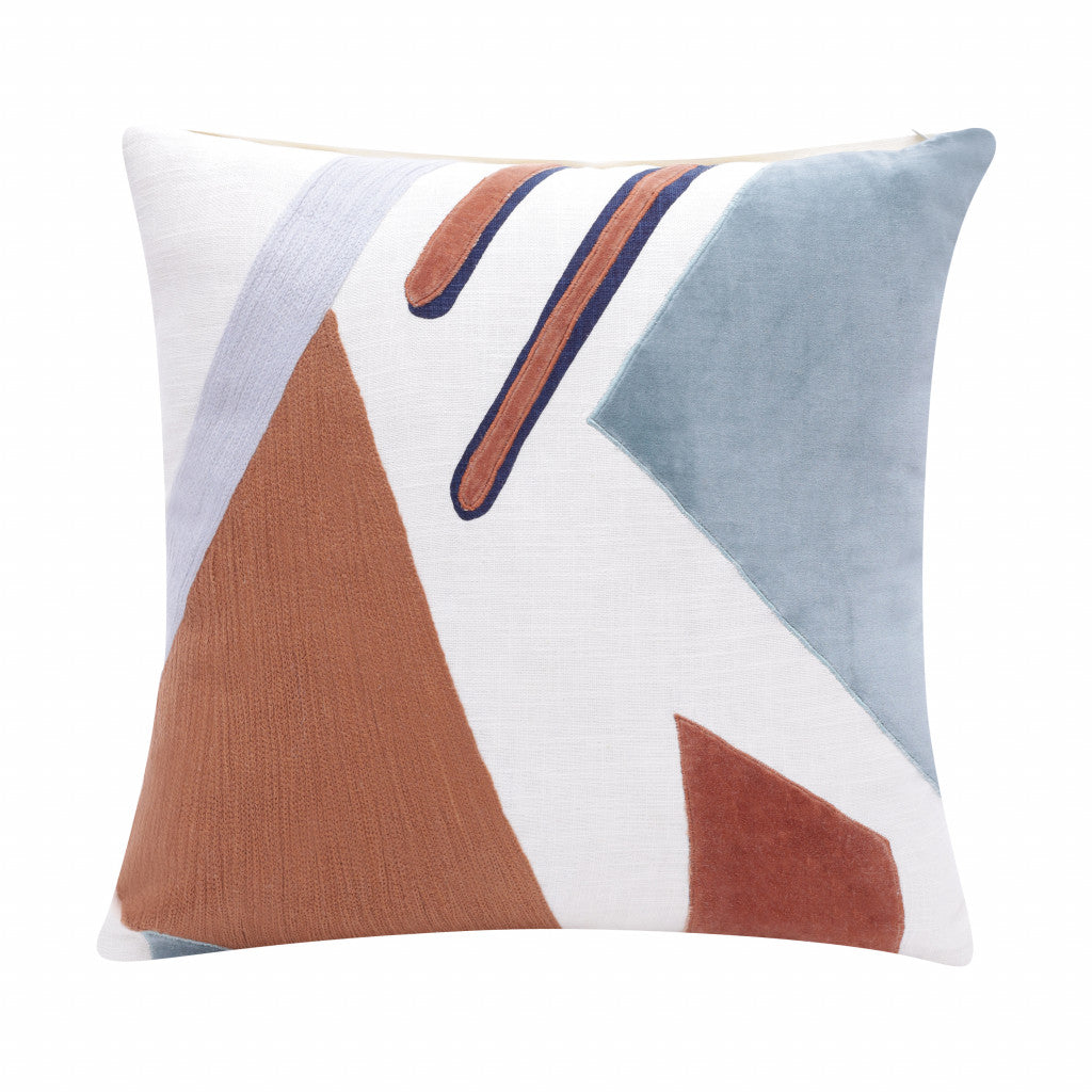 24" Blue and Off White Abstract Cotton Throw Pillow