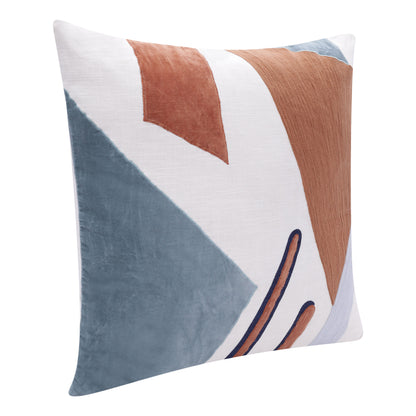 24" Blue and Off White Abstract Cotton Throw Pillow