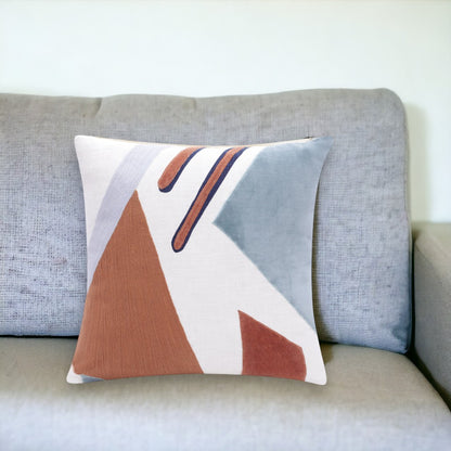 24" Blue and Off White Abstract Cotton Throw Pillow