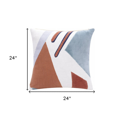 24" Blue and Off White Abstract Cotton Throw Pillow