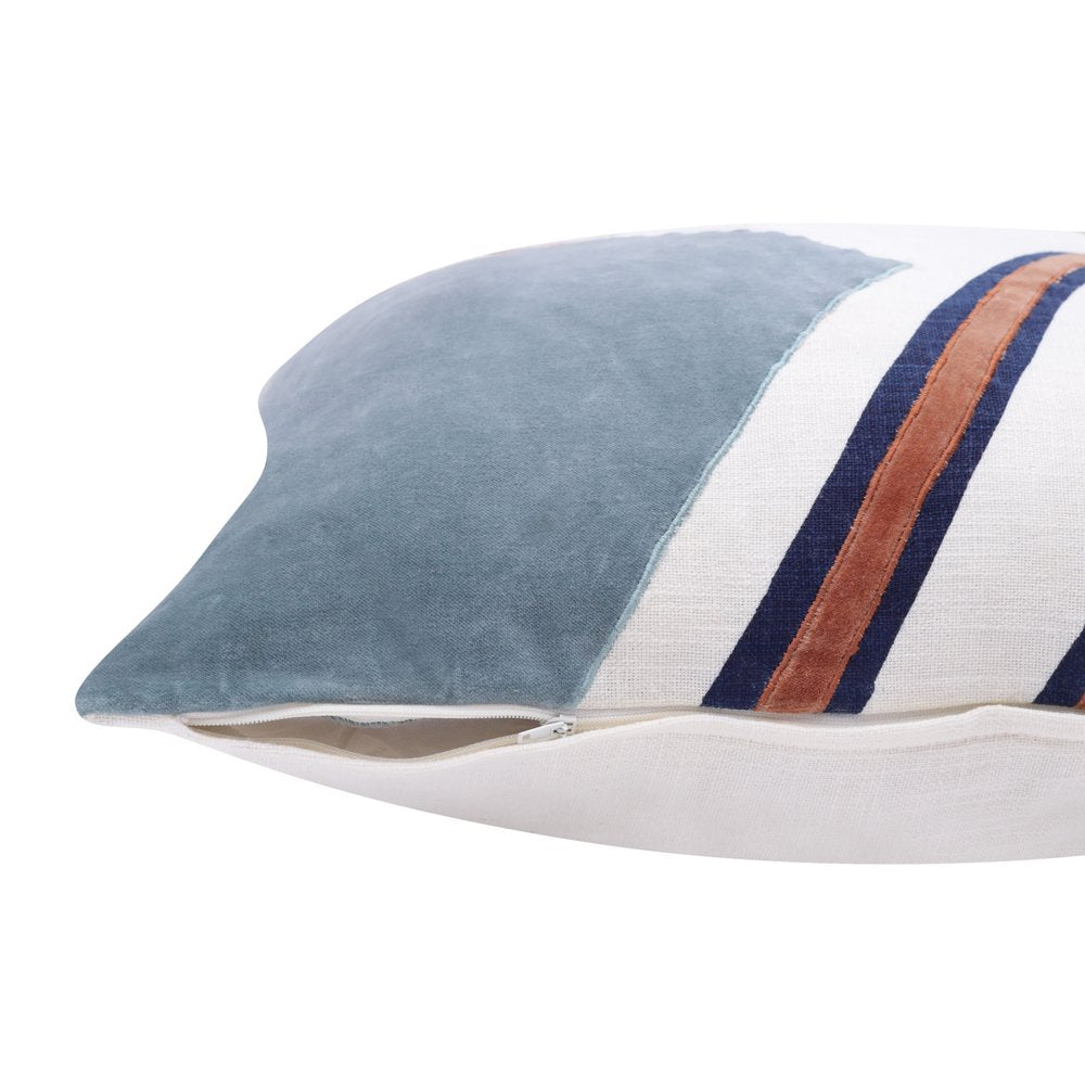 20" X 20" Yellow Purple Off-White And Coral 100% Cotton Abstract Zippered Pillow