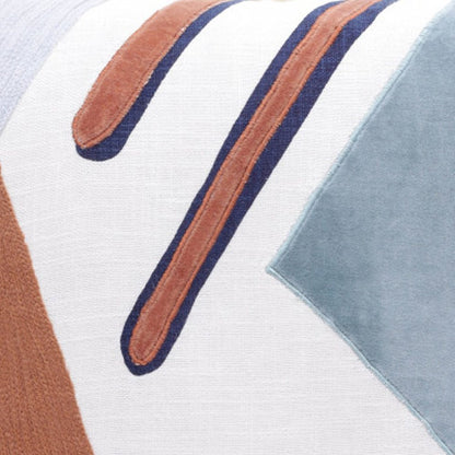 20" X 20" Yellow Purple Off-White And Coral 100% Cotton Abstract Zippered Pillow