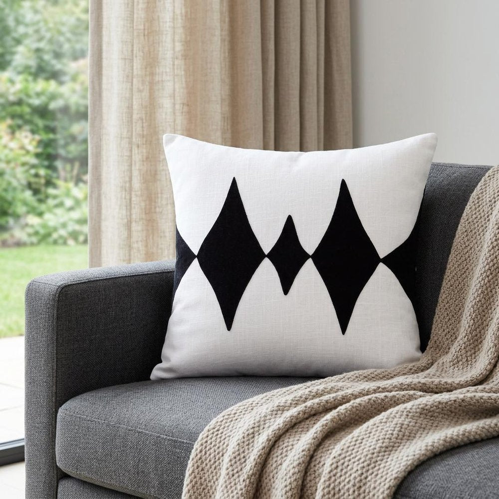 20" Yellow And White Cotton Diamond Throw Pillow