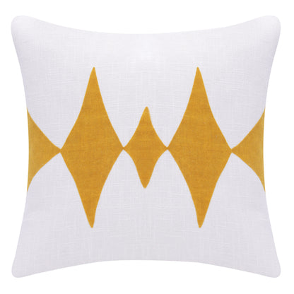 20" X 20" Yellow And White 100% Cotton Diamond Zippered Pillow