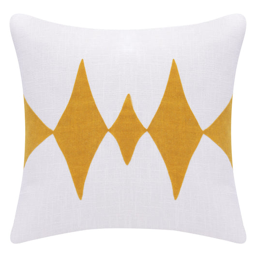 20" X 20" Yellow And White 100% Cotton Diamond Zippered Pillow