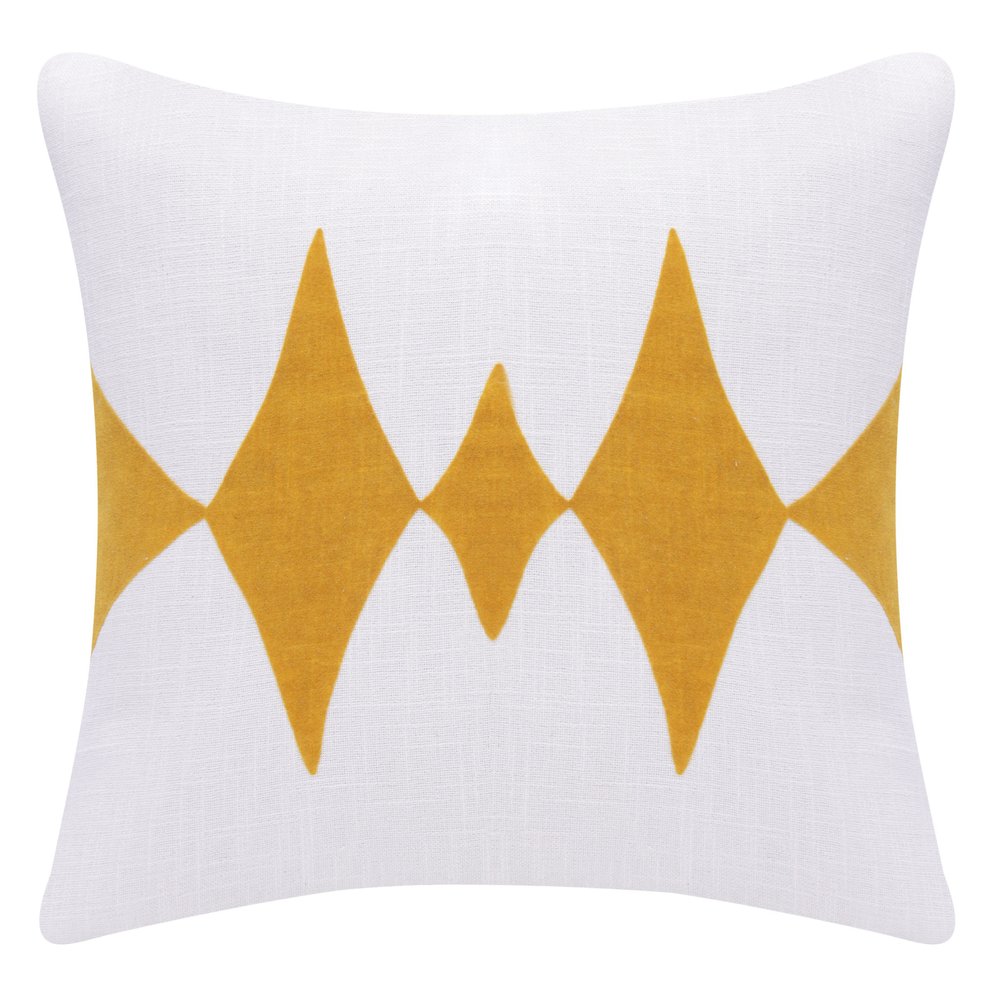 20" Yellow And White Cotton Diamond Throw Pillow