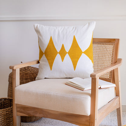 20" X 20" Yellow And White 100% Cotton Diamond Zippered Pillow