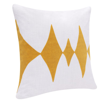 20" X 20" Yellow And White 100% Cotton Diamond Zippered Pillow