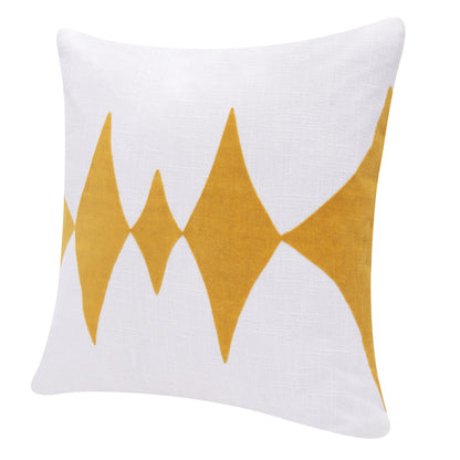 20" X 20" Yellow And White 100% Cotton Diamond Zippered Pillow