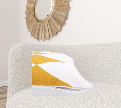 20" X 20" Yellow And White 100% Cotton Diamond Zippered Pillow